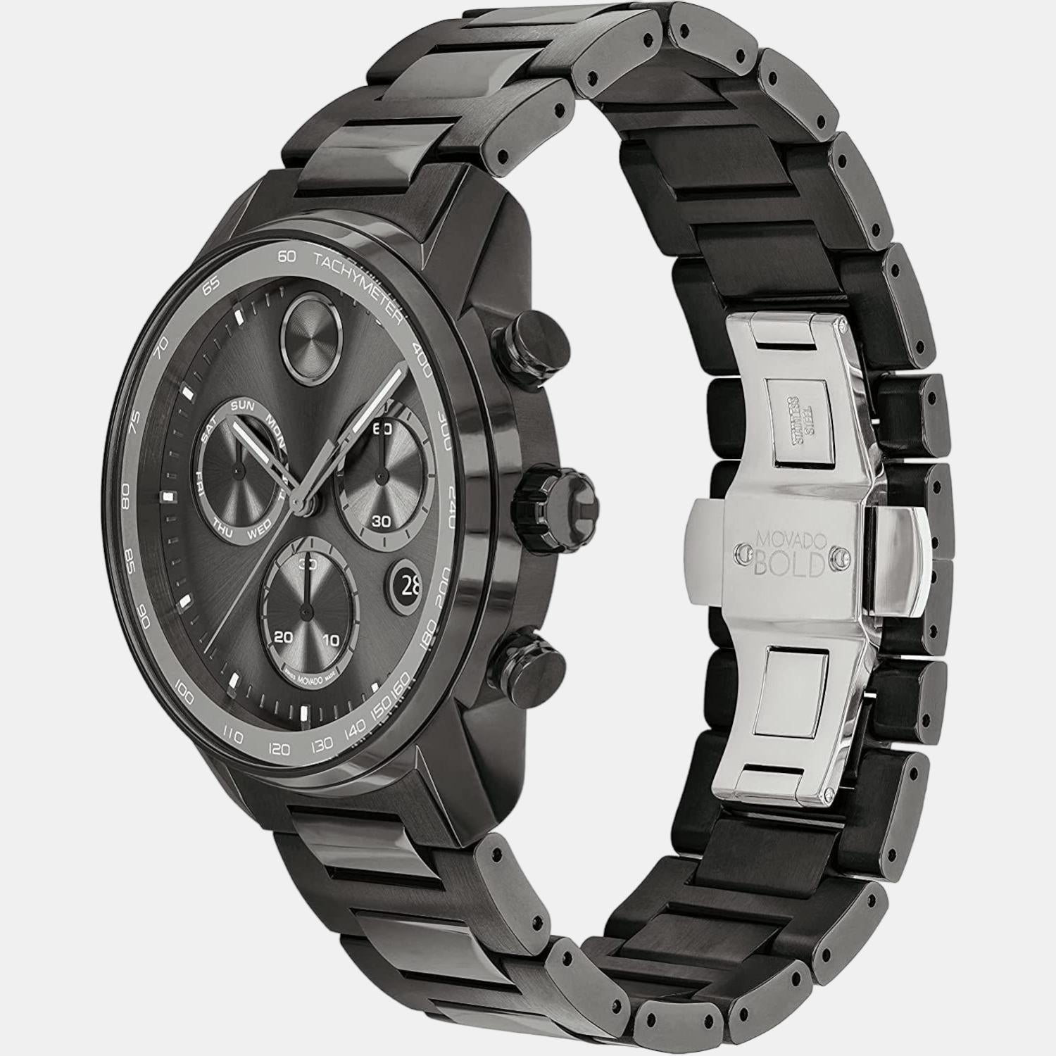 Bold Men Quartz Grey Dial Chronograph Stainless Steel Watch 3600743