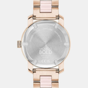 Bold Ceramic Women Quartz Rose Gold Dial Analog Stainless Steel Watch 3600799
