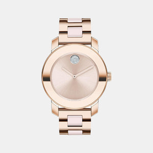 Bold Ceramic Women Quartz Rose Gold Dial Analog Stainless Steel Watch 3600799