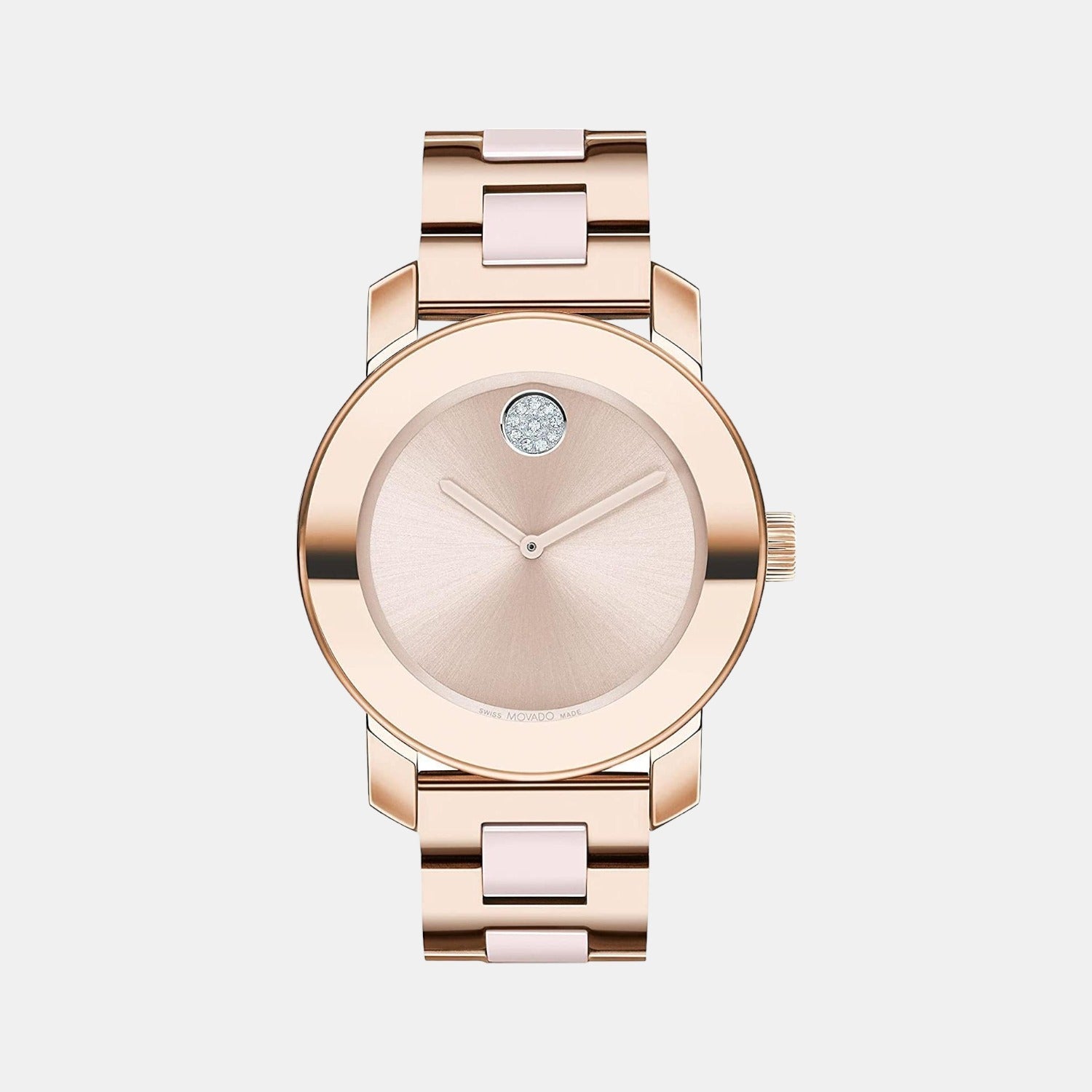 Bold Ceramic Women Quartz Rose Gold Dial Analog Stainless Steel Watch 3600799
