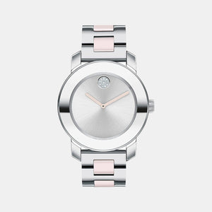Bold Ceramic Women Quartz Silver Dial Analog Stainless Steel Watch 3600801