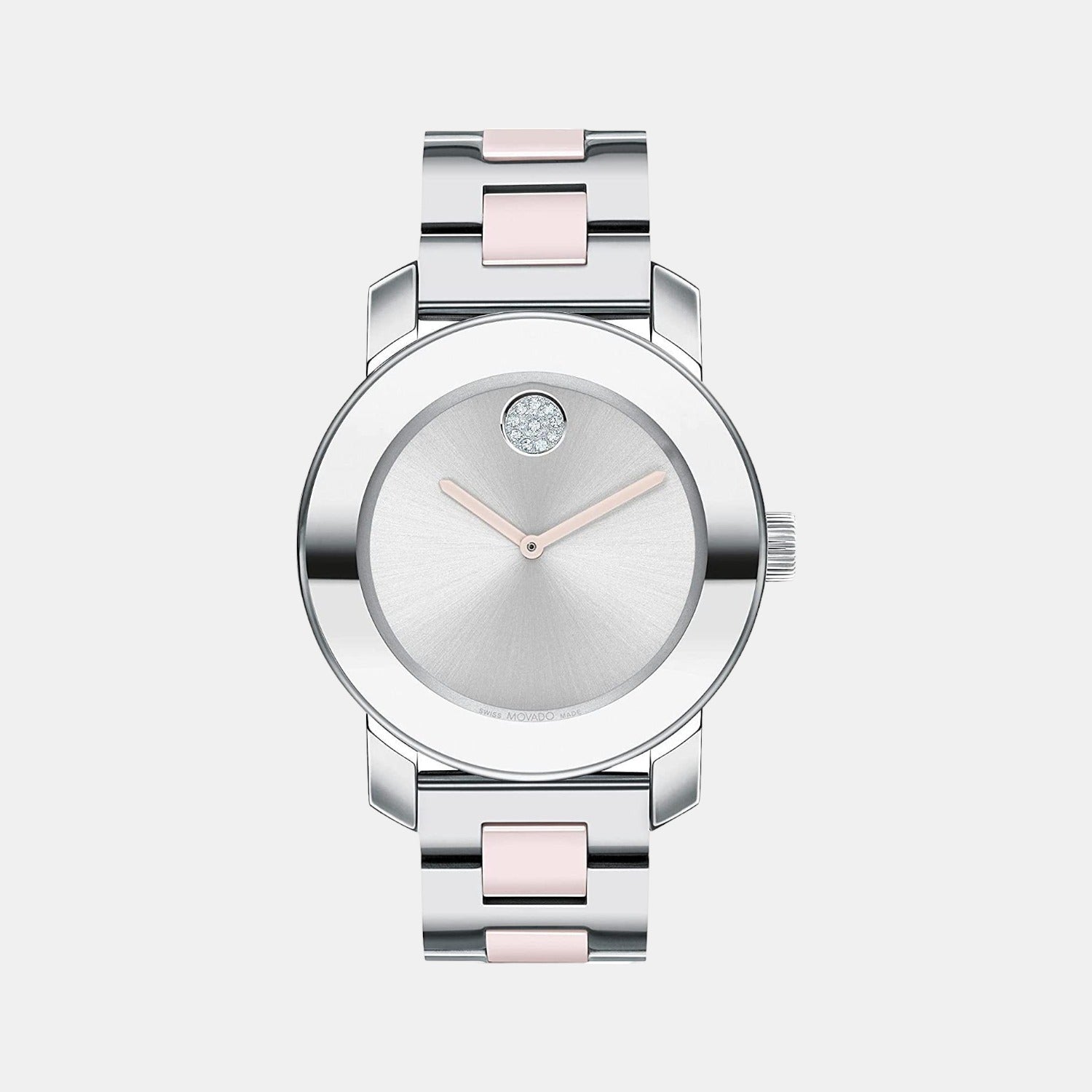 Bold Ceramic Women Quartz Silver Dial Analog Stainless Steel Watch 3600801