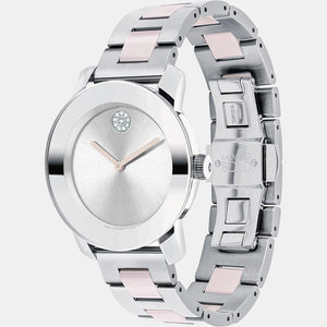 Bold Ceramic Women Quartz Silver Dial Analog Stainless Steel Watch 3600801