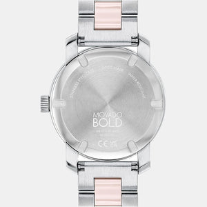 Bold Ceramic Women Quartz Silver Dial Analog Stainless Steel Watch 3600801