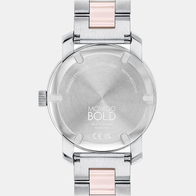 Bold Ceramic Women Quartz Silver Dial Analog Stainless Steel Watch 3600801