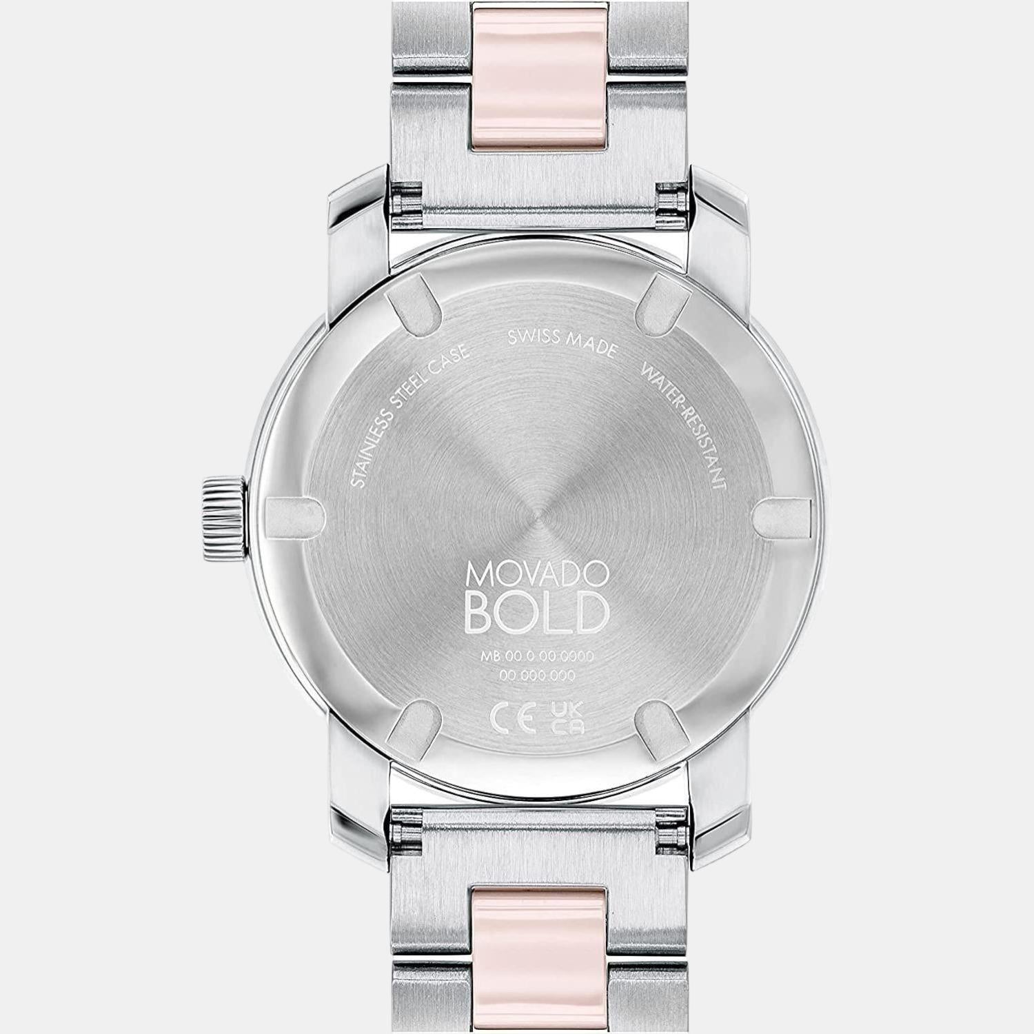 Bold Ceramic Women Quartz Silver Dial Analog Stainless Steel Watch 3600801