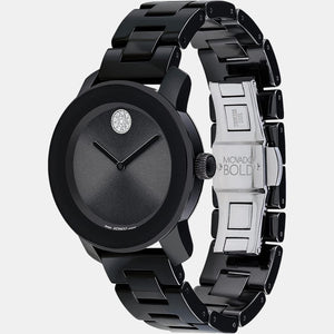 Bold Ceramic Women Quartz Black Dial Analog Stainless Steel Watch 3600803