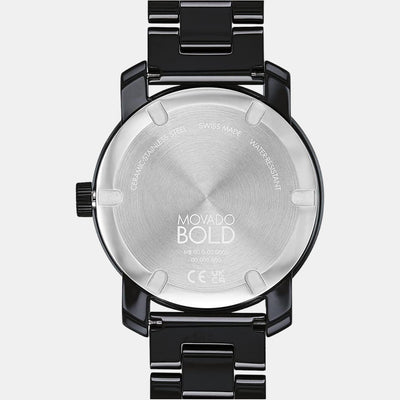 Bold Ceramic Women Quartz Black Dial Analog Stainless Steel Watch 3600803