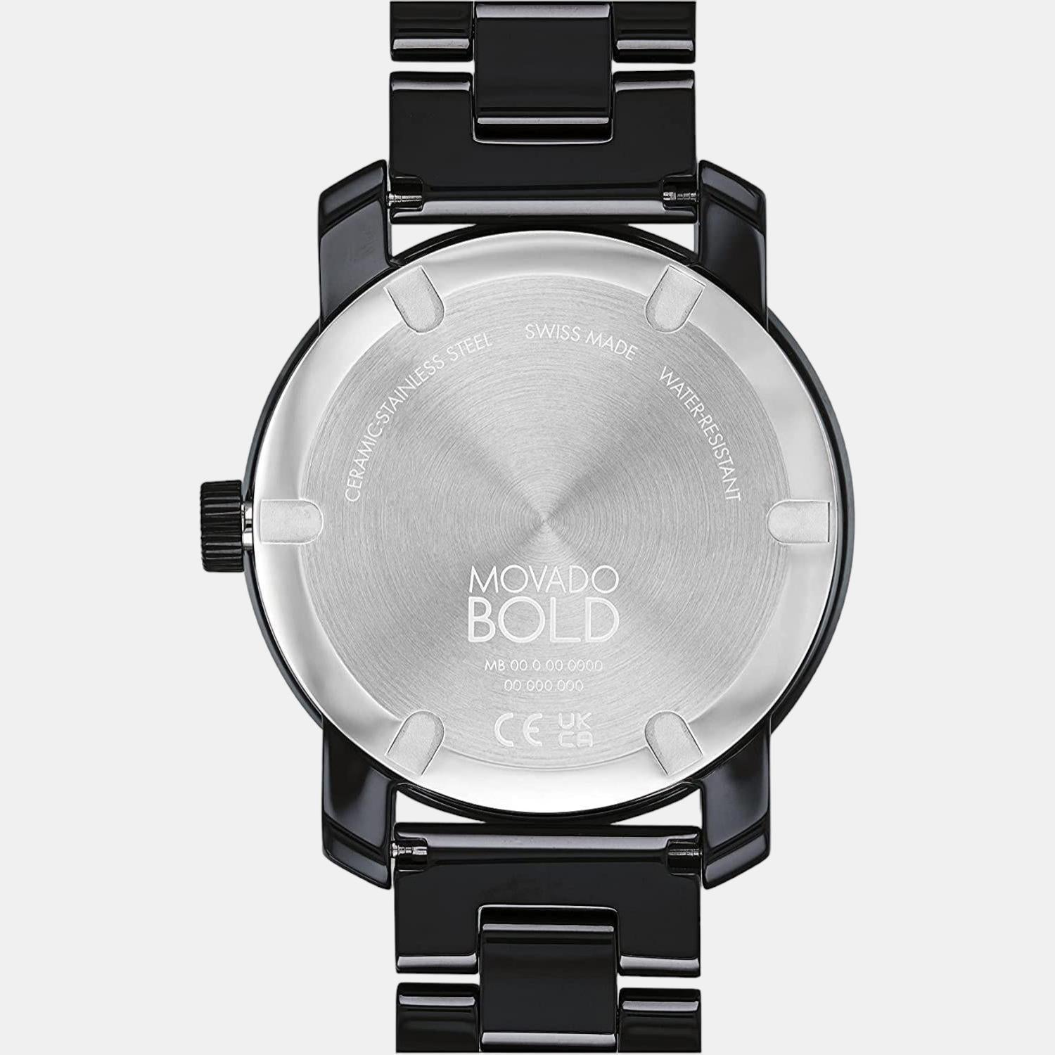 Bold Ceramic Women Quartz Black Dial Analog Stainless Steel Watch 3600803