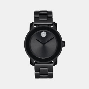 Bold Ceramic Women Quartz Black Dial Analog Stainless Steel Watch 3600803