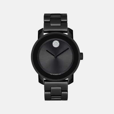 Bold Ceramic Women Quartz Black Dial Analog Stainless Steel Watch 3600803