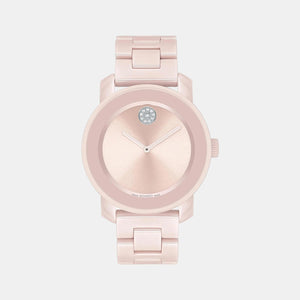 Bold Ceramic Women Quartz Pink Dial Analog Stainless Steel Watch 3600804