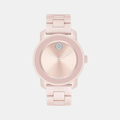 Bold Ceramic Women Quartz Pink Dial Analog Stainless Steel Watch 3600804