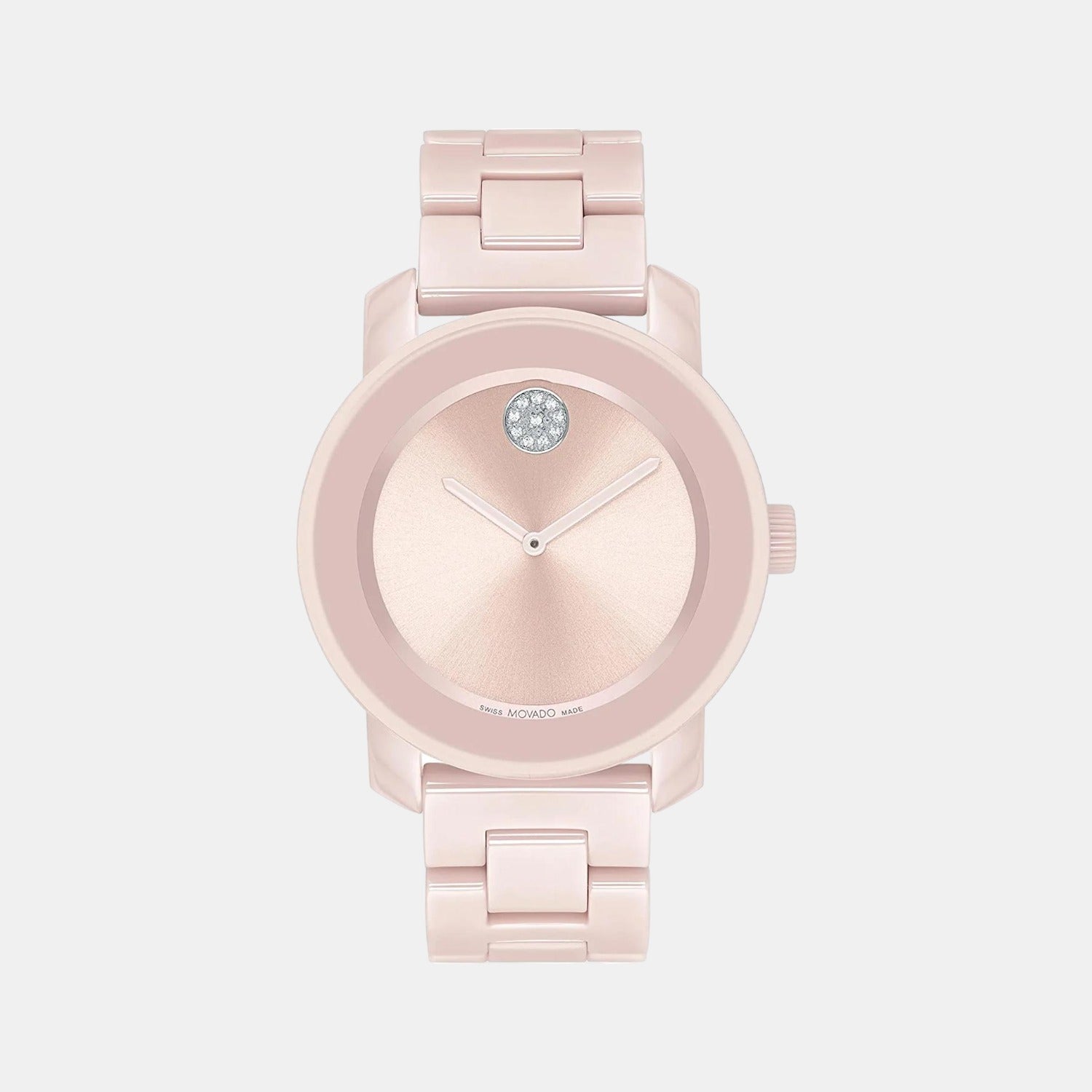 Bold Ceramic Women Quartz Pink Dial Analog Stainless Steel Watch 3600804