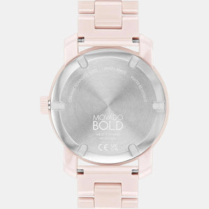 Bold Ceramic Women Quartz Pink Dial Analog Stainless Steel Watch 3600804