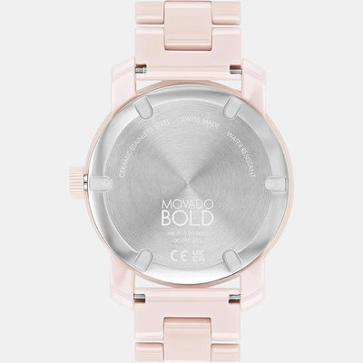 Bold Ceramic Women Quartz Pink Dial Analog Stainless Steel Watch 3600804