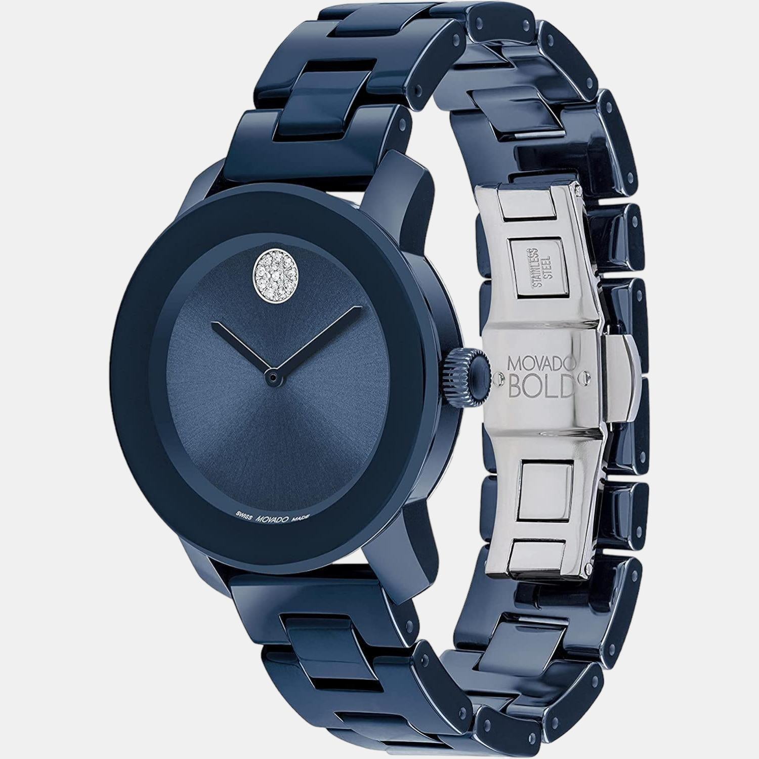 Bold Women Quartz Blue Dial Analog Stainless Steel Watch 3600805