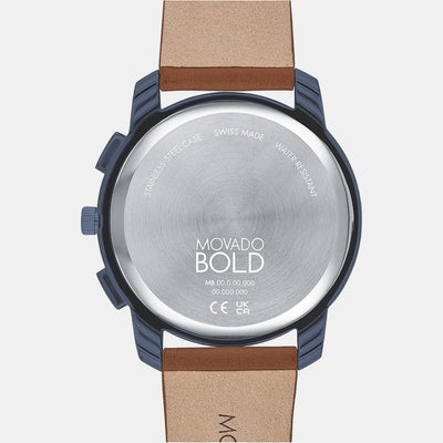 Bold Thin Men Quartz Blue Dial Chronograph Leather Watch 3600830