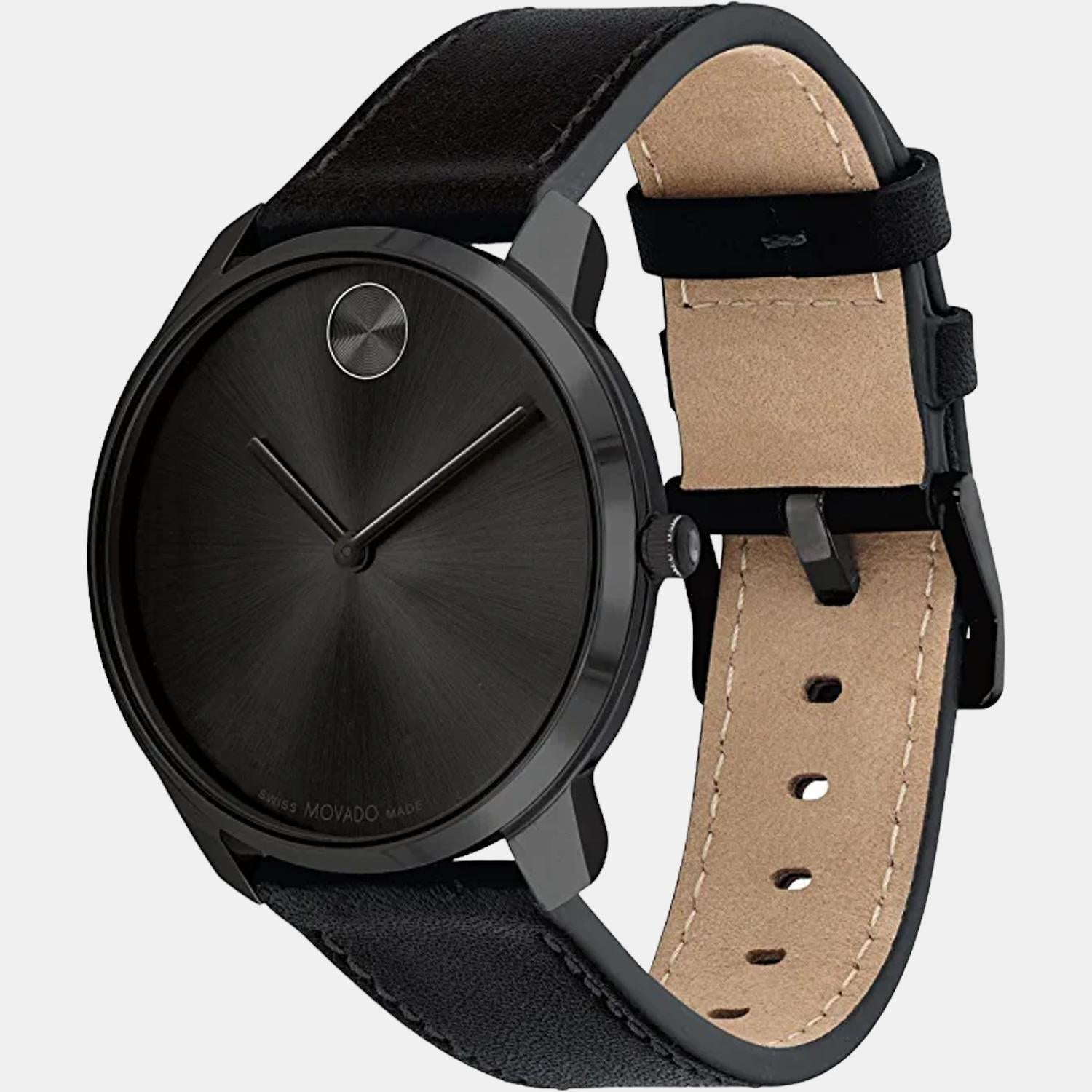 Bold Thin Men Quartz Black Dial Analog Leather Watch 3600831