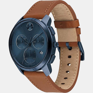 Bold Men Quartz Blue Dial Chronograph Leather Watch 3600834