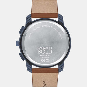 Bold Men Quartz Blue Dial Chronograph Leather Watch 3600834