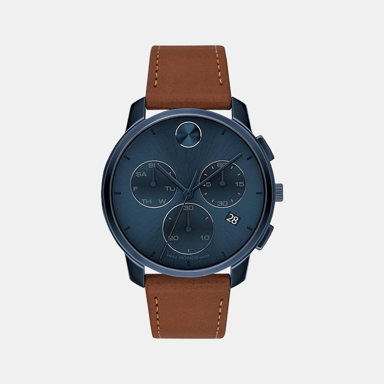 Bold Men Quartz Blue Dial Chronograph Leather Watch 3600834