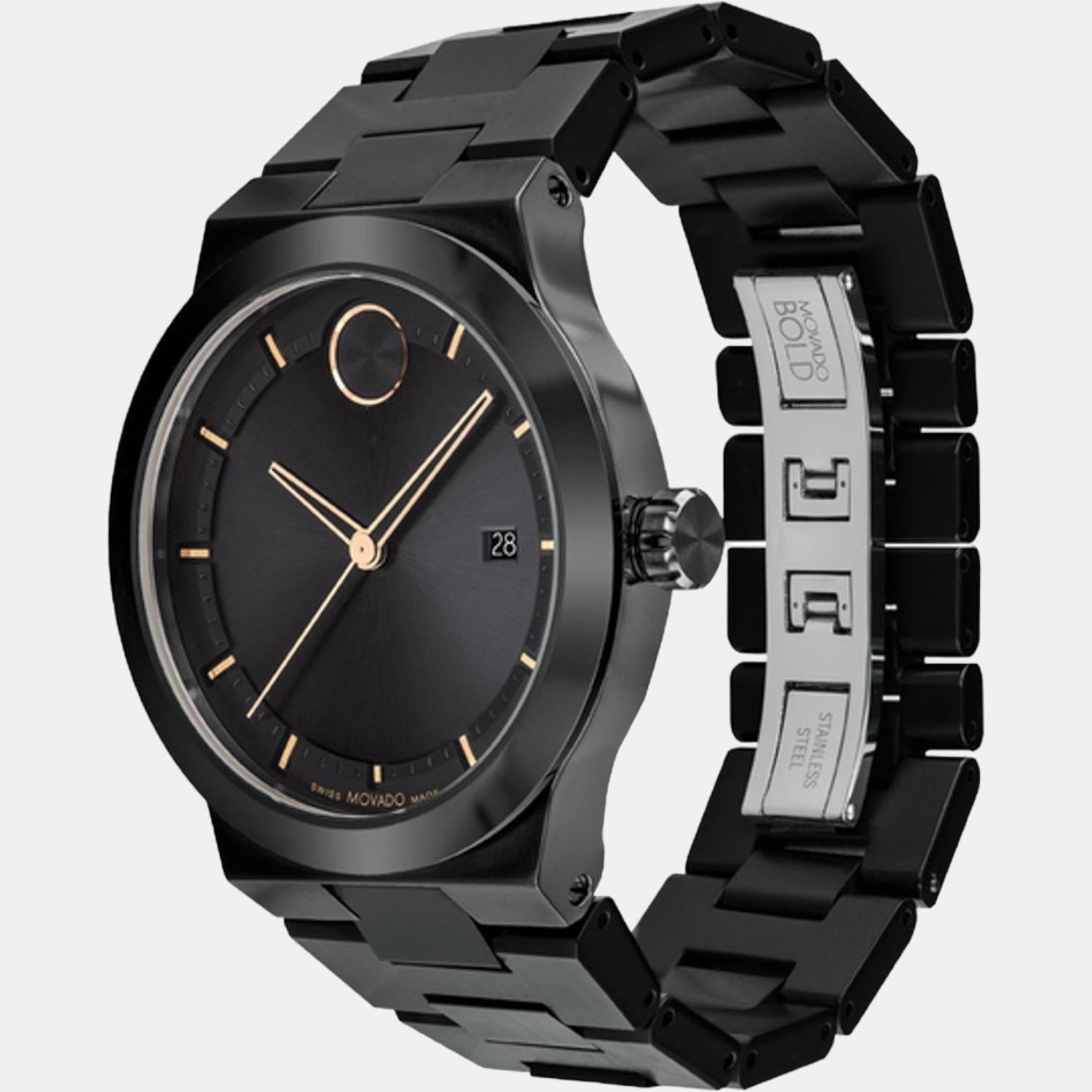 Bold Fusion Men Quartz Black Dial Analog Stainless Steel Watch 3600853