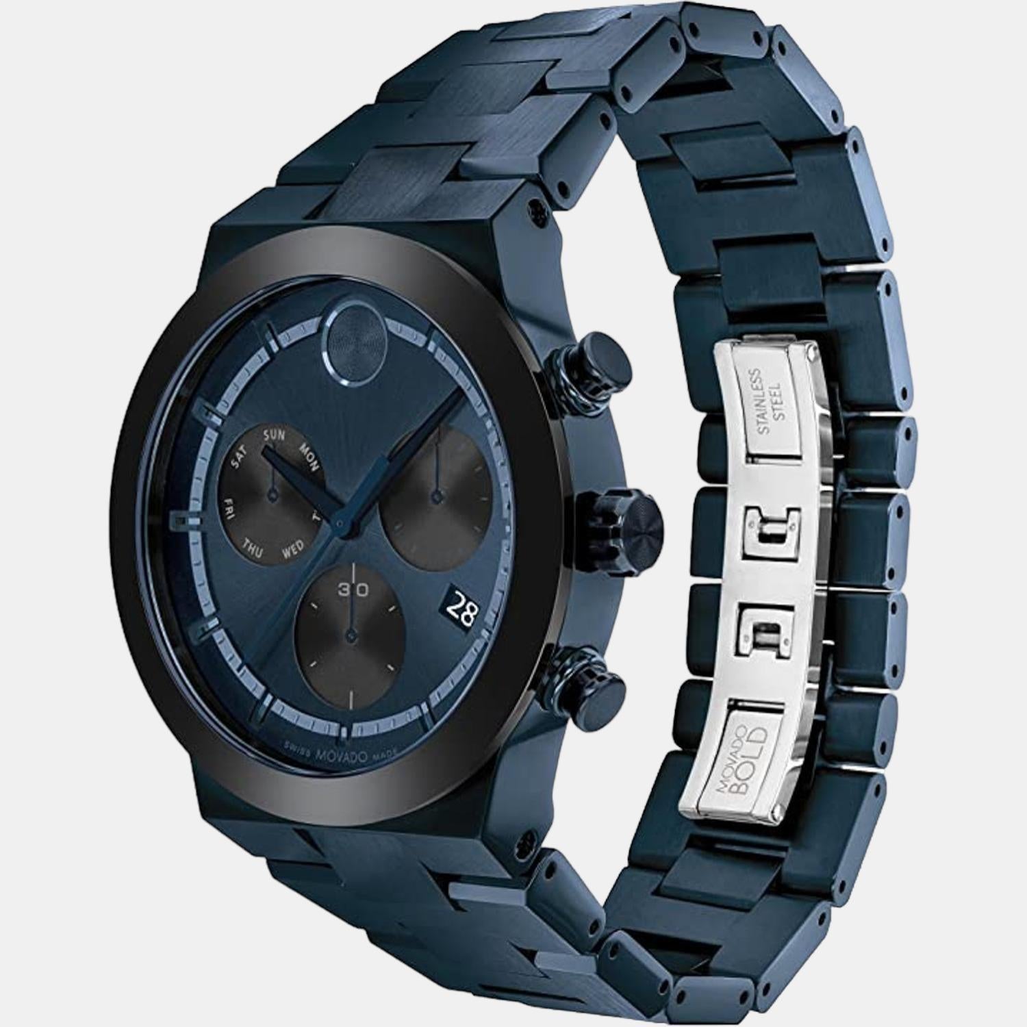 Bold Fusion Men Quartz Blue Dial Chronograph Stainless Steel Watch 3600859