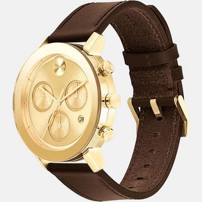 Bold Evolution Men Quartz Gold Dial Chronograph Leather Watch 3600883
