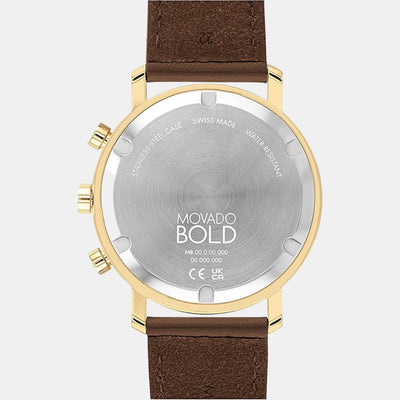Bold Evolution Men Quartz Gold Dial Chronograph Leather Watch 3600883