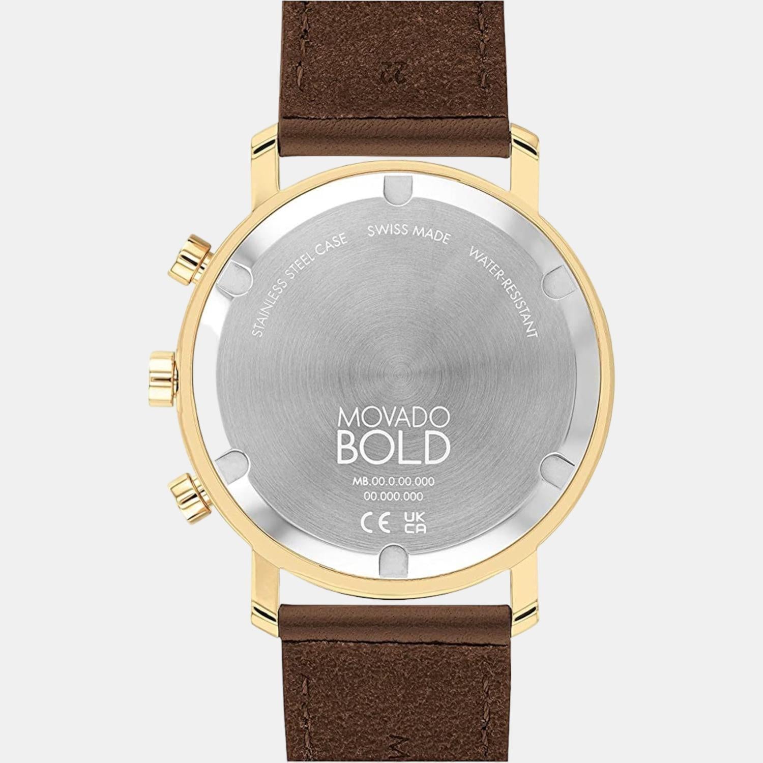 Bold Evolution Men Quartz Gold Dial Chronograph Leather Watch 3600883