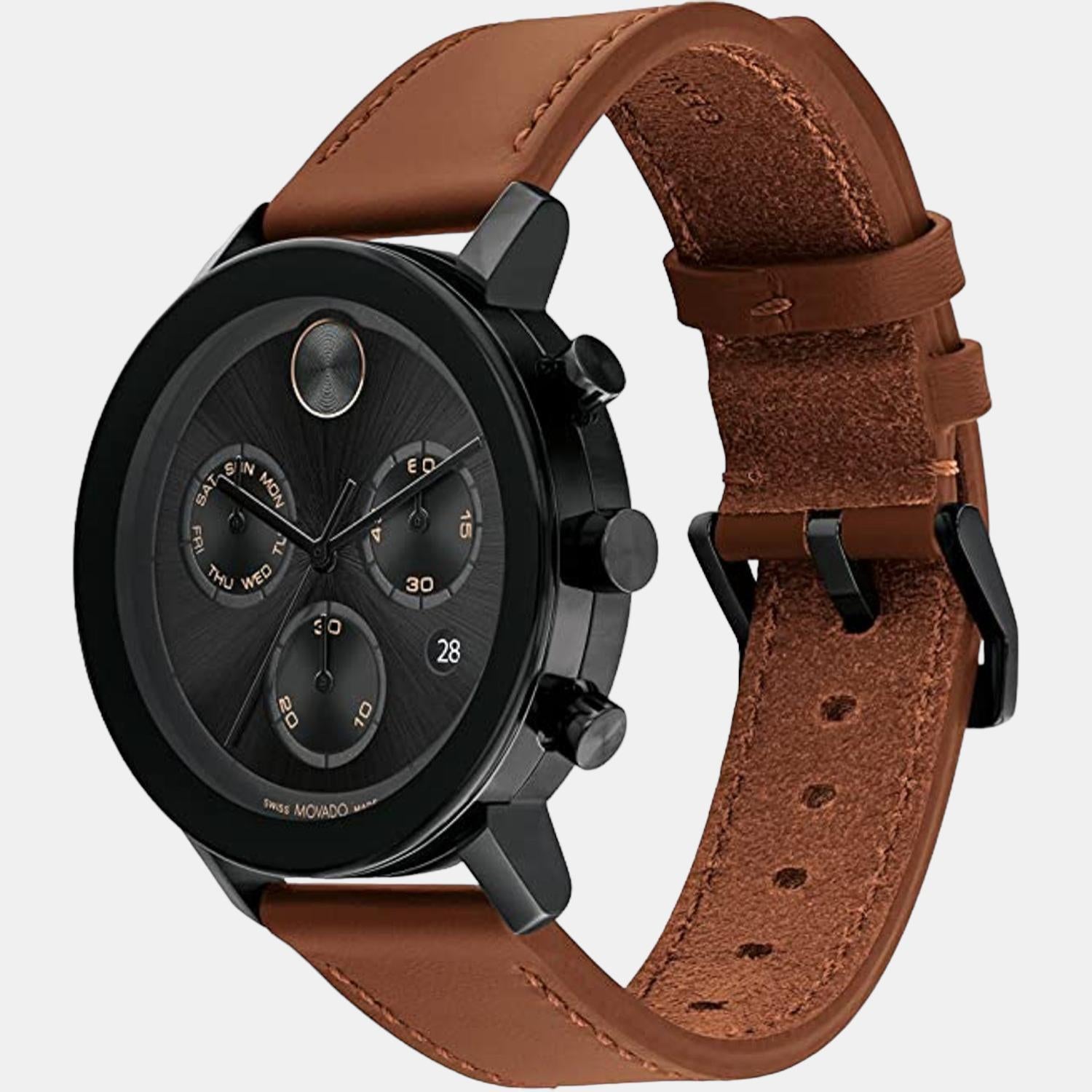 Bold Evolution Men Quartz Black Dial Chronograph Leather Watch 3600884