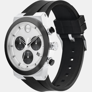 Bold Fusion Men Quartz Silver Dial Chronograph Silicone Watch 3600894