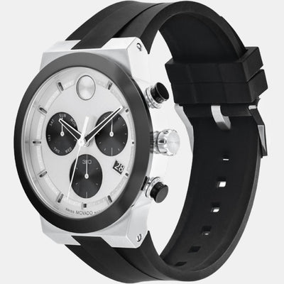 Bold Fusion Men Quartz Silver Dial Chronograph Silicone Watch 3600894