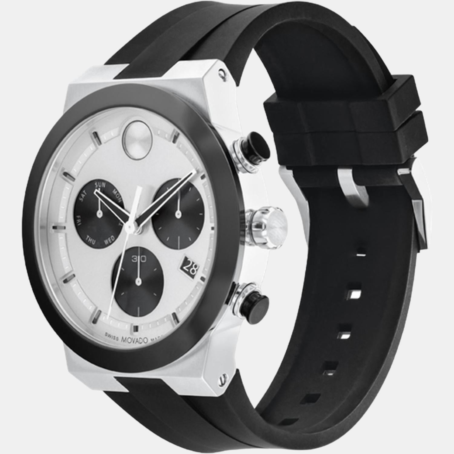 Bold Fusion Men Quartz Silver Dial Chronograph Silicone Watch 3600894