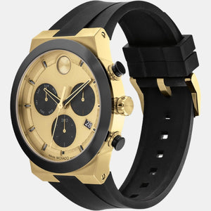 Bold Fusion Men Quartz Gold Dial Chronograph Silicone Watch 3600895