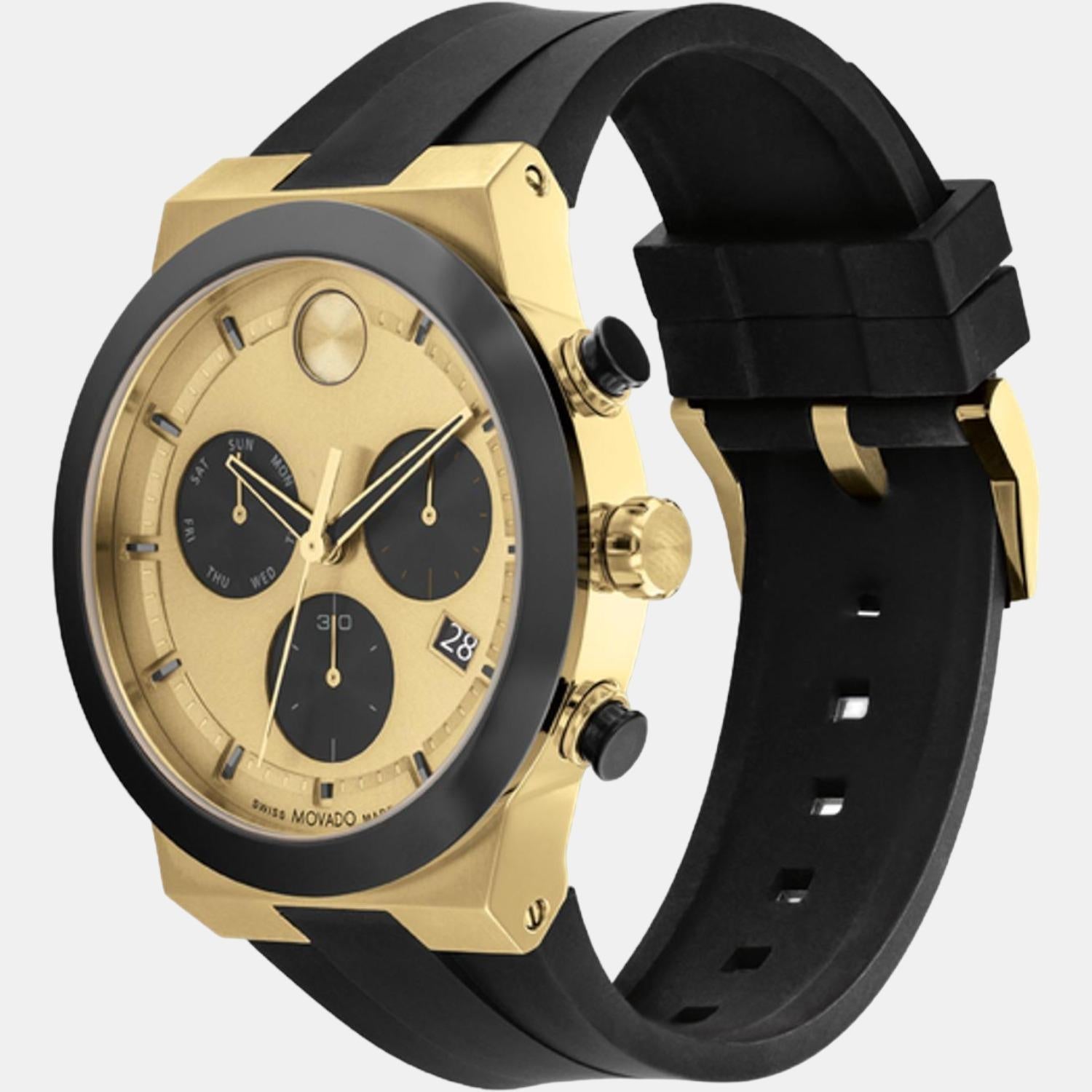 Bold Fusion Men Quartz Gold Dial Chronograph Silicone Watch 3600895