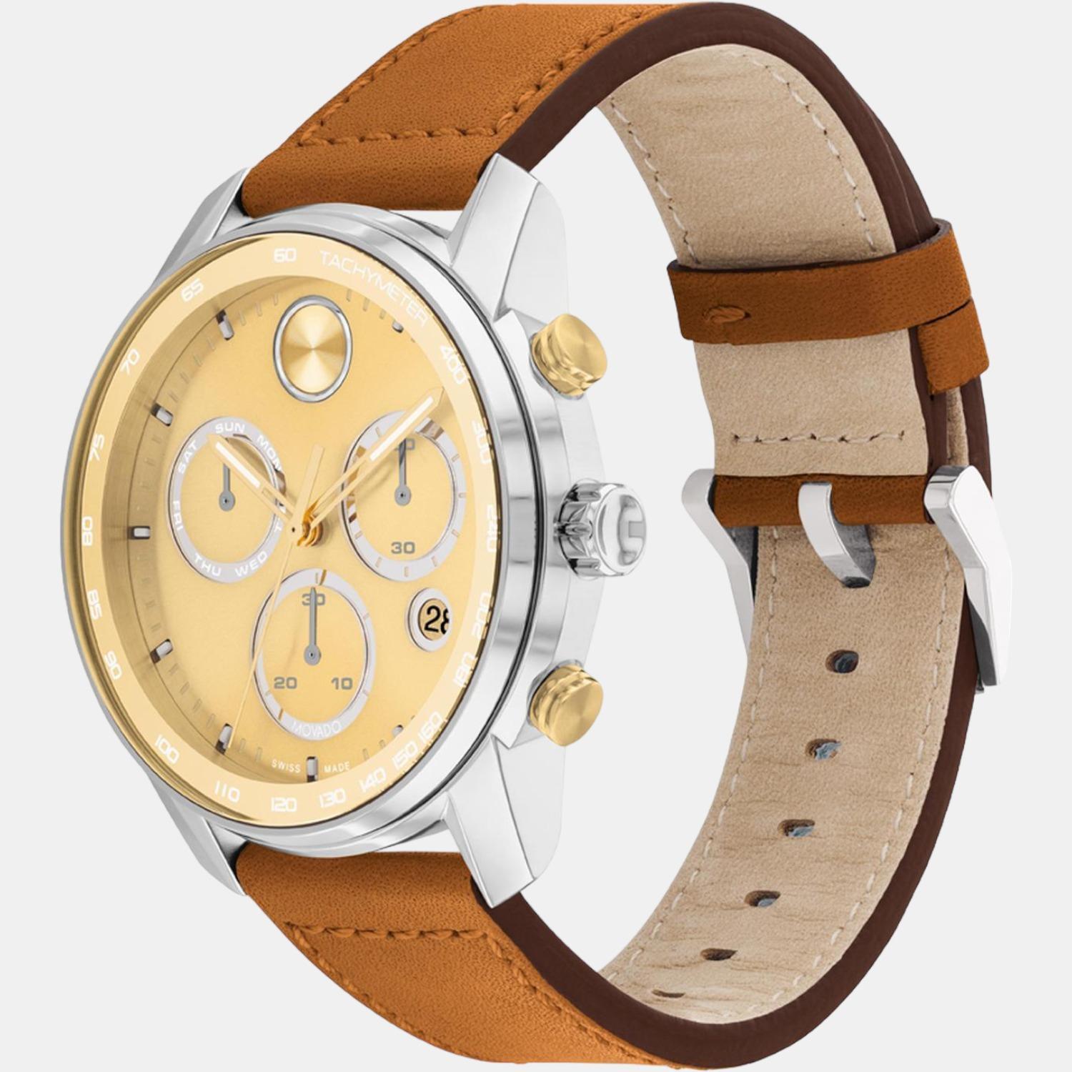 Bold Verso Men Quartz Gold Dial Chronograph Leather Watch 3600908