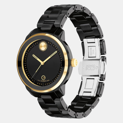 Bold Women Quartz Black Dial Analog Stainless Steel Watch 3600936