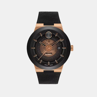 Bold Fusion Men Quartz Black And Rose Gold Transparent Dial Analog Rubber Watch 3600947