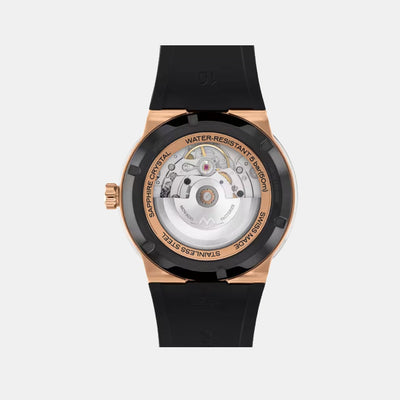 Bold Fusion Men Quartz Black And Rose Gold Transparent Dial Analog Rubber Watch 3600947