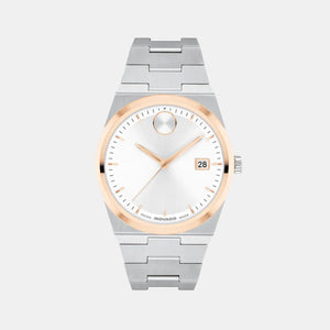 Bold Men Quartz White Dial Analog Stainless Steel Watch 3600972