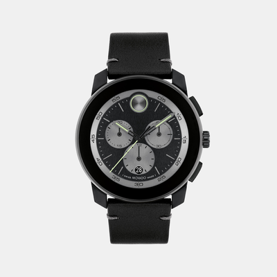 Bold Men Quartz Black Dial Chronograph Leather Watch 3601092