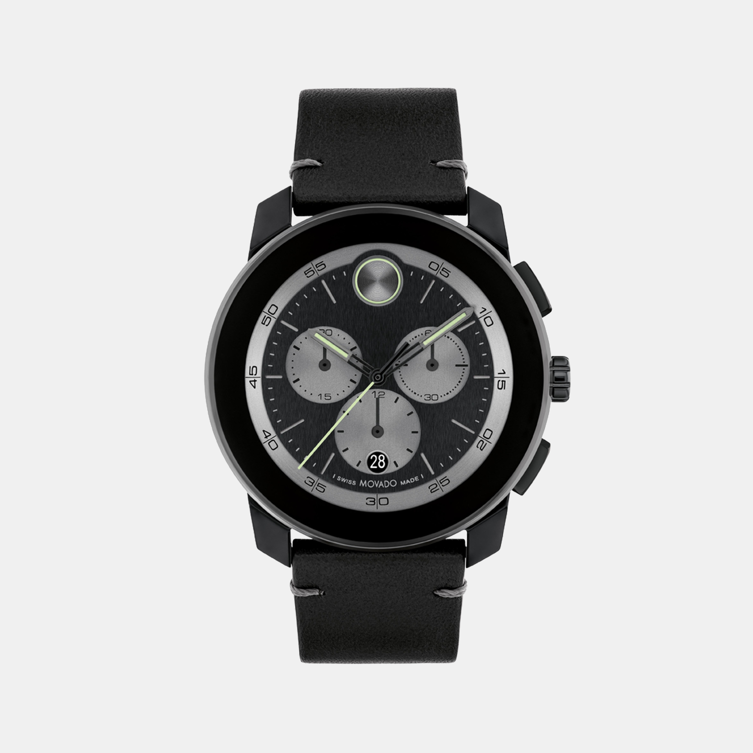 Bold Men Quartz Black Dial Chronograph Leather Watch 3601092