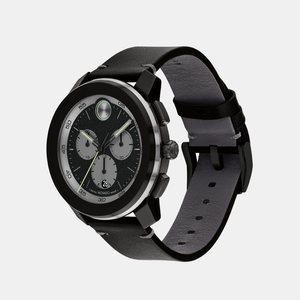Bold Men Quartz Black Dial Chronograph Leather Watch 3601092