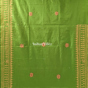 Parrot Green Arjuna Bows to Navagunjara Pure Hand-Painted Pattachitra Saree
