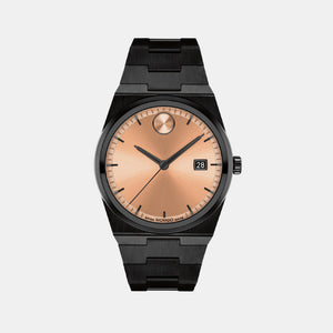 Bold Men Quartz Rose Gold Dial Analog Stainless Steel Watch 3601244