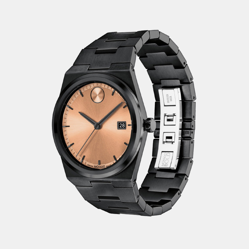 Bold Men Quartz Rose Gold Dial Analog Stainless Steel Watch 3601244