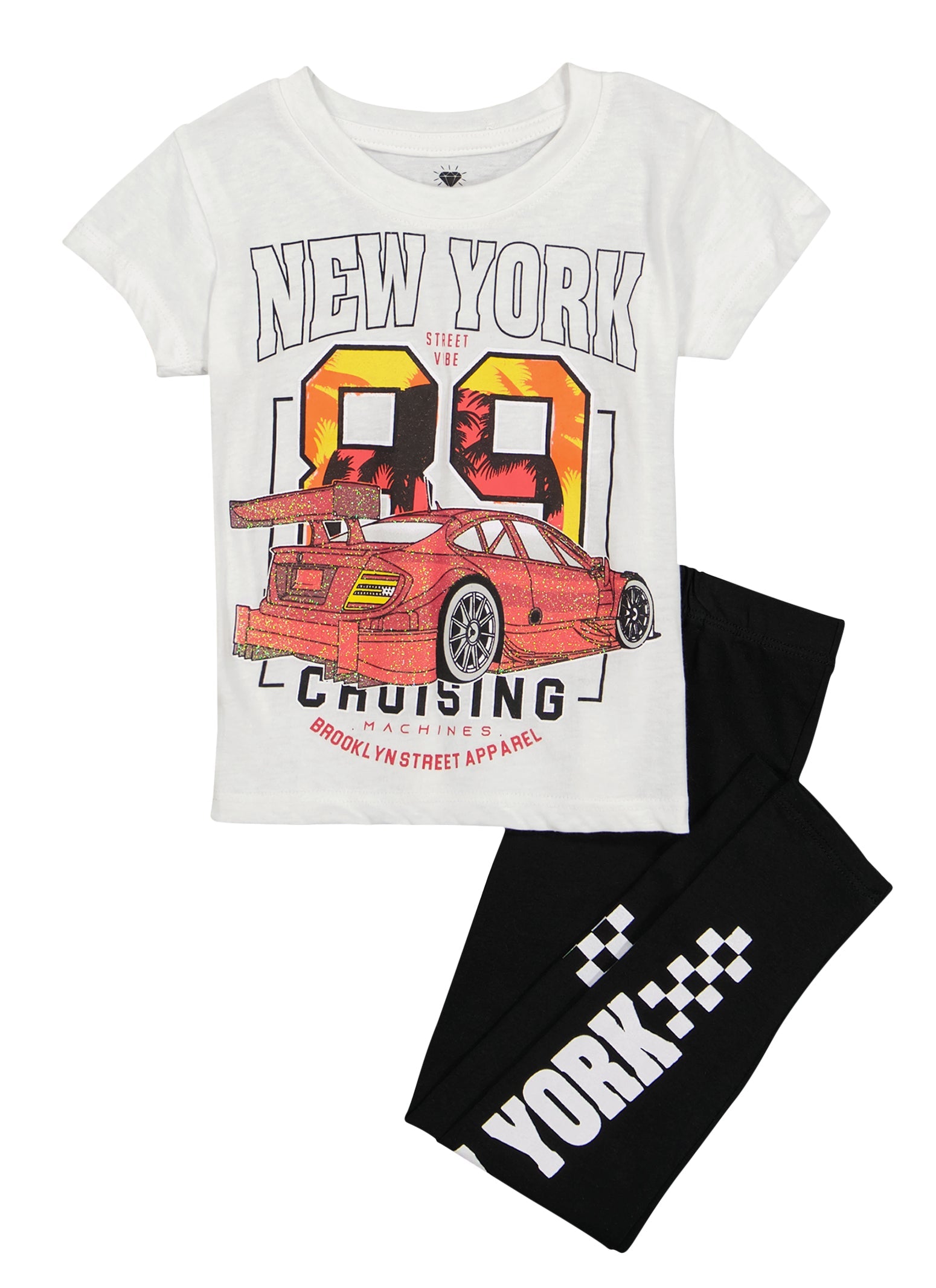 Little Girls New York Glitter Graphic Tee and Leggings