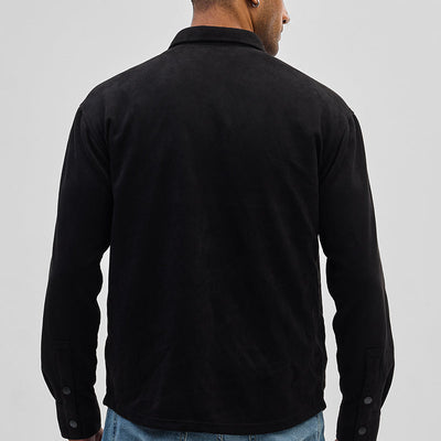 Black Suede Snap Button Overshirt